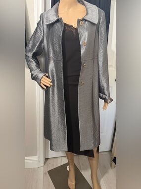 Semantics Silver Metallic Jacket Peter Pan Collar Oversized A-Line Statement